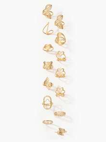 Vandermere 24pcs/Set Gold Color Geometric Hollowed Out Stainless Steel Flower Pattern - Yellow Gold - View 3