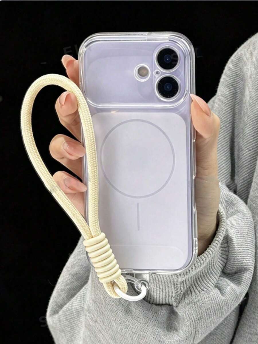 1pc Solid Color Fashion Minimalist Fresh Matte Transparent Phone Case With Short Lanyard, Compatible With IPhone 11/12/13/14/15/16/16 Pro Max, Comfortable Soft Protective Phone Shell, Compatible With IPhone 17/17 Pro/17 Pro Max/Air, Design Fashion Protective Case - Multicolor - View 1