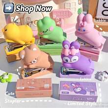 Cute Cartoon Animal Stapler, Mini Portable Small Student Stapler, Soft Rubber 3D Adorable Design, Effortless Operation, Suitable For Student Book Binding, Office Document Organization, Desktop Stationery, Girly Gift Decor - A - View 1