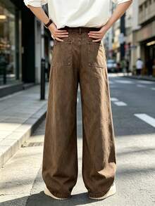 1pc Retro American Style Men's Loose Fit Wide Leg Brown Jeans, Cartoon Elephant Embroidery, Unisex (Belt And Accessories Not Included) - Brown - View 3