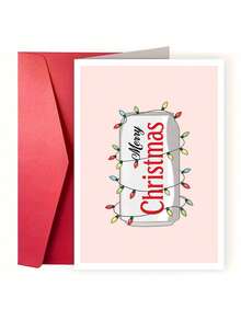 1pc Cute Pink Soda Can Christmas Card, Colorful String Lights Merry Christmas Greeting Card, Festive Xmas Gift Card For Family Friends, Blank Inside With Envelope - Multicolor - View 1