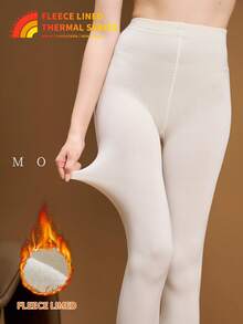 MOIRÉALLURE 1-Pair Pack Women's Fleece-Lined Leggings, Thickened Thermal Bottoms For Autumn And Winter - milky white - View 3