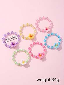 6pcs Kids Jewelry Cute Flower Pendant Colorful Beaded Bracelet Set, Suitable For Girls Accessories Daily Holiday Birthday Party Wear, Random Colors - Multicolor - View 8