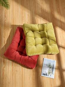 1pc Large 55cm Corduroy Square Cushion, Thickened Quilted Solid Color Chair Pad, Tatami Floor Mat, Office Seat Cushion - Square Thick Seat Cushion - View 4