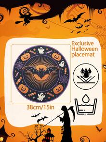 6pcs Halloween & Thanksgiving Round Placemats, Autumn Pumpkin Maple Leaf Turkey Squirrel Print Table Mats, Holiday Atmosphere Decorative Table Pads - Multicolor - View 3