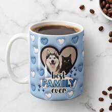 Customizable Blue Pet Photo Ceramic Mug, 11oz Capacity, Pink Heart Design, Best Family Coffee Cup, Personalized Gift For Dog And Cat Lovers - Blue - View 2