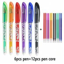 18-delars set med färgglada raderbara pennor (inkluderar 6 pennor + 12 refills), 0,5 mm fin spets, inbyggt suddgummi, perfekt för anteckningar och skrivande, färgglada gelpennor, kontors- och skolmaterial - Blåvitt mönster - Visa 10