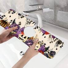 1pc Halloween Faucet Mat, Create Holiday Atmosphere, Bathroom Faucet Splash Guard, Waterproof Non-Slip Faucet Mat, Kitchen Countertop Accessory, Kitchen Dining Table Accessory, Sink, Moisture-Proof Absorbent Mat, Absorbent Drainage Mat, Pumpkin Pattern, Multi-Functional Absorbent Non-Slip Mat - Multicolor - View 10