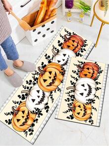 1/2pcs Halloween Pumpkin Pattern, Autumn Vintage Diatomaceous Earth Mat, Super Absorbent, Non-Slip, Perfect For Bathroom, Kitchen And Dining Room, Quick Dry, Ideal Gift For Home Decor And Bathroom Mat - Multicolor - View 5