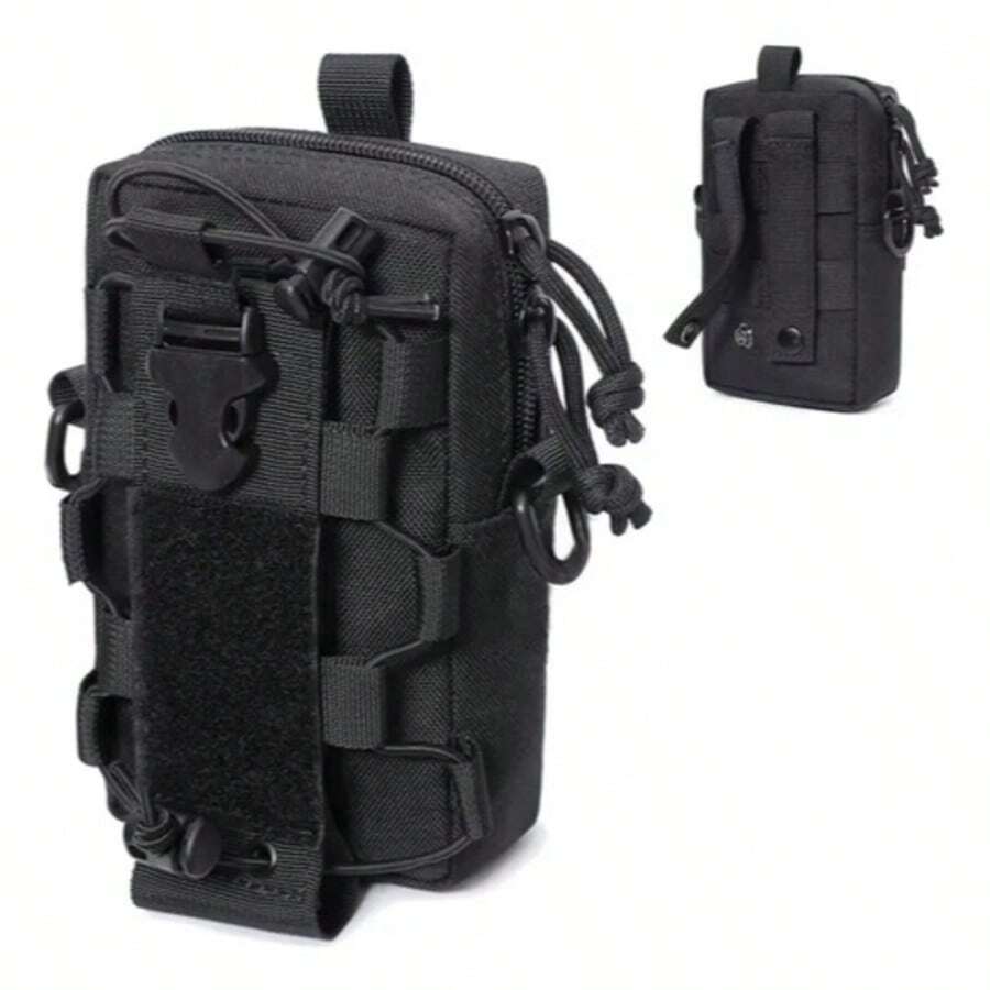Bolsa Compacta para Cintura al Aire Libre, Portabotellas de Agua, Bolsa para Teléfono con Correa para el Hombro para Acampar, Senderismo, Pesca - Negro - Ver 1