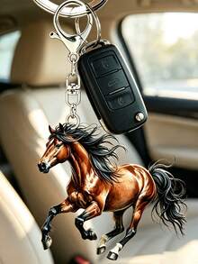 Horse Acrylic Keychain, Flat Car Interior Rearview Mirror Hanging Ornament - Backpack Hanging Decor - Perfect Gift For Horse Lovers, Bag Accessory, 2D Design - Daily Use - Birthday Gift, Acrylic Car Pendant, Multi-Functional Car Key Accessory, Earphone Pendant, Phone Case Pendant, Suitable For Car Keys, Backpacks And Handbags, Perfect Gift For Friends, Teachers, Family, Horse Lovers, Back To School Gift, Teacher's Day Gift - Multicolor - View 3
