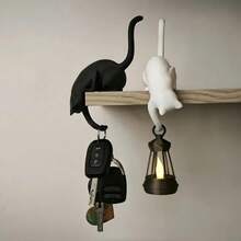 1/2pcs Creative Black Cat Tail Key Hook Holder, Home Decor Ornament - A - View 1