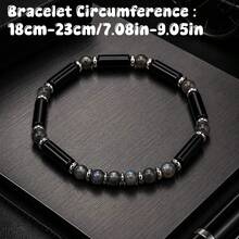 Gelang Manik-Manik Labradorit & Agate Hitam 4mm Melambangkan Kekayaan, Menolak Energi Negatif, Perhiasan Spiritual Batu Alam Gaya Vintage, Cocok untuk Pemakaian Sehari-hari - MultiWarna - View 2