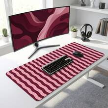 Pink Burgundy Wavy Line Desk Mat, Large Non-Slip Mouse Pad, Office Desk Accessory - Mouse Pad - View 4