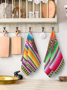 2pcs/4pcs Day Of The Dead Catrina Skull Print Kitchen Towels, Mexican Floral Gold Trim Dish Cloths, Multi-Purpose Household Cleaning Rags, Holiday Decoration Gift - Multicolor - View 5