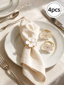 1-8pcs French White Flower Napkin Rings, Premium Metal Napkin Buckles For Wedding, Birthday Banquet Table Decor, Suitable For Home Decor, Party Decor, Holidays, Parties, Gatherings, Birthdays, Gifts, Dinner, Outdoor - Multicolor - View 10