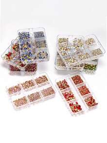 6-Grid Mixed Size Pointed Back Glass Nail Rhinestones, Nail Art Embellishment Accessory, DIY Nail Decoration, For DIY Nail Design And Daily Wear - Multicolor - View 4
