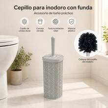 Resin Toilet Brush With Holder In Light Grey, Rattan Texture Toilet Scrubber For Bathroom Cleaning, Elegant And Functional Bathroom Accessory - Default - View 2