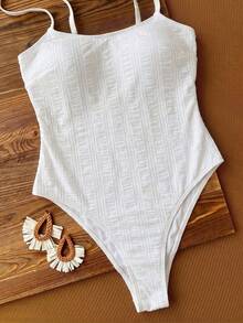 Women's Elegant White Jacquard One-Piece Swimsuit Ideal For Summer Beach Vacations, Seaside Activities And Fashionable Holiday Beach Matching Looks - White - View 4
