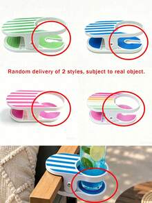 Striped Clip On Drink Holder Anti Spill Cup Tray With Strong Clamp Fit Most Patio Beach Pool Camping Chairs Portable Outdoor Beverage Cup Stand Multicolor Stripe Design All Season For Backyard Picnic Travel Summer Party Accessory - Multicolor - View 4