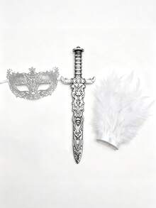 Adult Makeup Party Accessory Set, Hollow Sequin Half-Face Mask, Fluffy Feather Cuffs, Decorative Sword, Suitable For Halloween Stage Performances - Multicolor - View 11