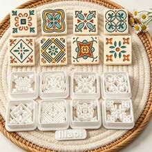 9Pcs Ornate Tile Clay Cutters, Boho Square Floral Pattern Clay Cutting Molds, DIY Handmade Earring Pendant Jewelry Craft Supplies - 9pcs - View 4