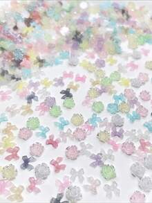 50pcs Mini Random Mixed Jelly Bow Pearl Camellia Nail Art Charms, 3D Resin Candy Color Ice Transparent Nail Rhinestones, Phone Case Hair Clip Earring Decoration Small Accessories - Multicolor - View 3