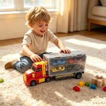 Mainan Truk Pengangkut Kontainer Inertia untuk Anak-Anak dengan Kabin Penyimpanan, Termasuk Mobil Balap Mini Paduan Logam, Model Kendaraan Angkut Barang Simulasi, Mainan Interaktif Orang Tua-Anak untuk Anak Laki-laki, Hadiah Ulang Tahun dan Liburan yang Ideal - MultiWarna - View 2