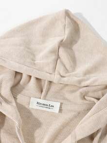 Elegant 2 Pieces Set Short Hooded 2 In 1 Knit Top With High-Waist Draped Casual Pants For Early Autumn Travel And Vacation - Apricot - View 2