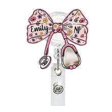 1pc Christmas Retractable Badge Reel, Bow Stethoscope Pattern Retractable Card Holder Clip, Suitable For Nurses, Doctors, Teachers, Back To School, Halloween, Christmas - A - View 13