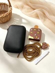 5pcs/Set Pastel Sweet Girl Style Ice Cream Shaped Charger Protective Case EVA Hard Shell Storage Bag, Includes Storage Bag/Protective Head Shell/ Wrap/Cable Tie, Soft Silicone Anti-Breakage Anti-Shock Anti-Drop Anti-Cat Bite Anti-Bend, Compatible With Apple 18/20 Charger Protection Storage, Super Convenient For Carrying And Storage, Essential Digital Accessory For Sweet Girls - Multicolor - View 12
