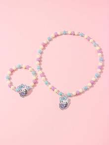 2pcs Sanrio Kids Jewelry Accessories Cute Kitty Pendant Beaded Bracelet Necklace Set, Suitable For Holiday Parties, Campus Birthday Gifts For Girls - Multicolor - View 9