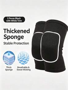 1 Pair Thickened Foam Sports Knee Pads, Black With White Trim, High Elasticity Fit, Anti-Collision Cushioning Stable Protection, Suitable For Outdoor Cycling Men - Multicolor - View 2