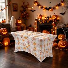 1pc Ghost Pumpkin Pattern Printed High Elasticity Tablecloth With Elastic Band - Stretchable Fit, Washable And Reusable Table Cover For Dining Table, Buffet Table, Dessert Table, Banquet, Holiday Party Decoration, Halloween, Birthday, Wedding - Suitable For Kitchen Use - Multicolor - View 8