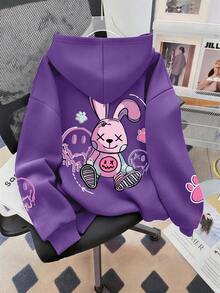 Sweet Rabbit Cartoon Pattern Back Print Sweatshirt, Suitable For Spring, Autumn And Winter, Suitable For Teenage Girls - Purple - View 2