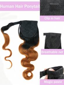 Body Wave Ponytail Human Hair Extension For Women Brazilian Virgin Human Hair Ponytail Hair Pieces With Magic Paste Wrap Around Natural Black Color - Natural Black - View 5