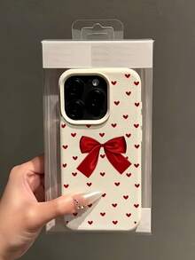 Christmas New Year Atmosphere Beige Lychee Texture Large Window Phone Case Korean Style Gentle Red Heart Bow Shockproof Shell Compatible With IPhone18Pro/18 Pro Max/17/17 Pro/17 Pro Max/16/16 Pro/16 Plus/16 Pro Max/15/15 Pro/15 Plus/14/14 Pro/14 Pro Max/13/13 Pro/13 Pro Max/12/12 Pro/12 Pro Max/11 Back To School Gift Girls Birthday Present Daily Versatile - Beige - View 4