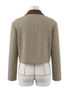 Women's Short Plaid Jacket, Long Sleeve Lapel Button Front Jacket With Collar And Pockets, Autumn - Multicolor - View 11