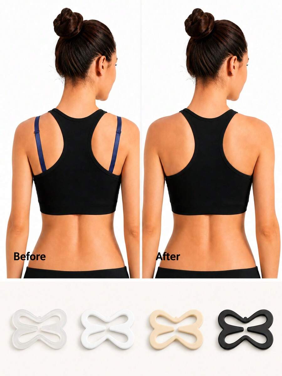 4/8/12/16/20pcs 4 Colors Dragonfly Shaped Bra Straps Anti-Slip Buckle, Cross Back Invisible Anti-Exposure Lifting Bra Accessories - Multicolor - View 1