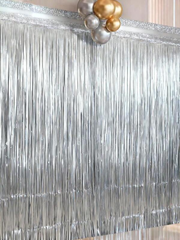 2/3/5pcs Silver Party Background Metallic Foil Fringe Sequin Curtain, Birthday Party Wedding Decoration Gift Supplies