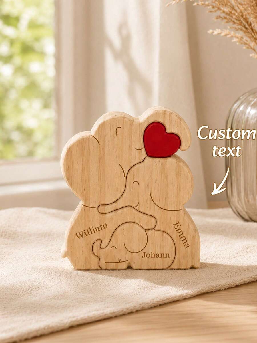 Personalized Laser Engraved Wooden Interlocking Puzzle Ornament With 8 Optional Shapes, Custom Engraved Name Keepsake Tabletop Decor For Living Room, Entryway & Study, Thoughtful Holiday Gift For Parents, Spouses And Whole Family Members On Christmas