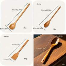 5pcs Wooden Cooking Utensil Set, Long Handle Stir-Fry Spoon, Non-Stick Wooden Heat-Resistant Soup Ladle, Kitchen Cookware Tools, Kitchen Utensil Set, New Home Decor Gift, Best Gift For Parents - Burnt Orange - View 10
