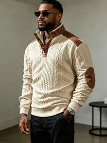 Men's Jacquard Colorblock Old Money Style Textured Fabric Fashion Casual T-Shirt Long Sleeve T-Shirt - Khaki - View 2