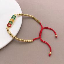1 pieza Pulsera de cordón trenzado con cuentas de bola chapadas en cobre dorado, base de pulsera con nudo deslizante ajustable para hacer joyas DIY con dijes - Multicolor - Ver 4