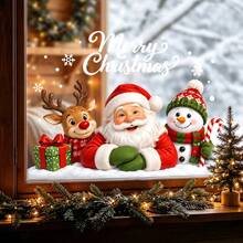 1/3pcs Reusable Adorable Santa Claus Window Decals, Double-Sided PVC Static Adhesive Glass Stickers, Suitable For Homes, Shops, Classrooms, And More - Multicolor - View 3