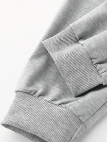 Street Style Boys Joggers, NEW YORK Letter & Contrast Vertical Stripe Print, Elastic Waist Cuffed Loose Fit Sweatpants, Spring/Autumn - Grey - View 4