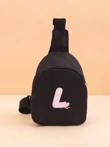 1PC Toddler Crossbody Chest Bag, Printed With A-Z Letters And Pink Heart Pattern, With Adjustable Shoulder Strap And Zipper, Suitable For Toddler Casual Daily Use, Can Be Given As A Gift - Black - View 12