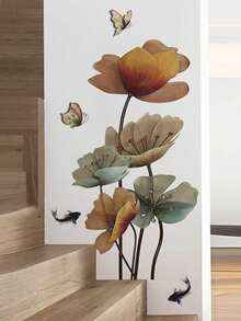 1pc Butterfly & Lotus Pattern Wall Sticker, PVC Waterproof Wall Art Decal For Home Decor,Stickers,Wall Decal, Vinyl Decal For Home Decorations,Spring Decoration Items Refresh Your Home,Rama Decoration Stickers - Multicolor - View 6