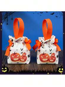 Halloween Pumpkin Drawstring Gift Bag, Handheld Trick Or Treat Bag, Party Candy Gift Storage Packaging Bag - One Size Fits All - View 3