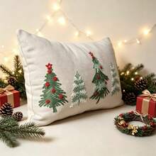LCUHPCL 1 buah Sarung Bantal Pohon Natal Bordir 3D Suasana Natal Musim Dingin, Kain Herringbone, Cocok Untuk Kamar Tidur, Ruang Tamu, Sofa, Pesta Sehari-hari Dan Berbagai Lingkungan - MultiWarna - View 5